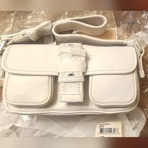 NWT Michael Kors White Leather Hutton Small Flap Shoulder Bag